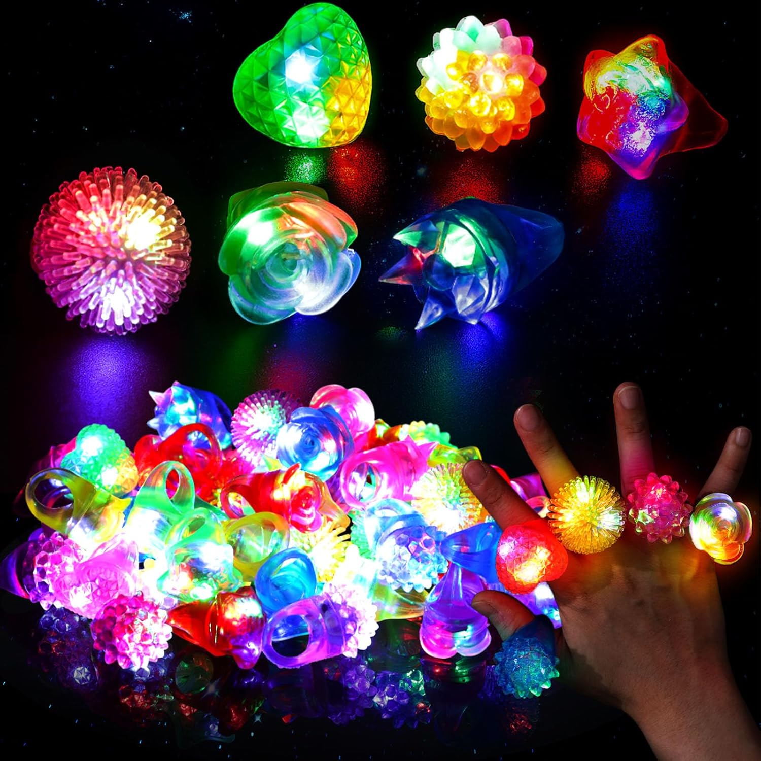 Led Ring Light 18 - 10個入り LEDライトアップゼリーリング 暗闇で光る指輪 子供 大人向け パーティーグッズ