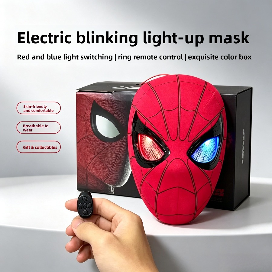 Led Ring Light 18 - フルフェイスコスプレマスク 電動まばたき機能付きリング リモコン操作 赤青LEDライト切替可能 大人用コスチュームディスプレイ小道具 WY