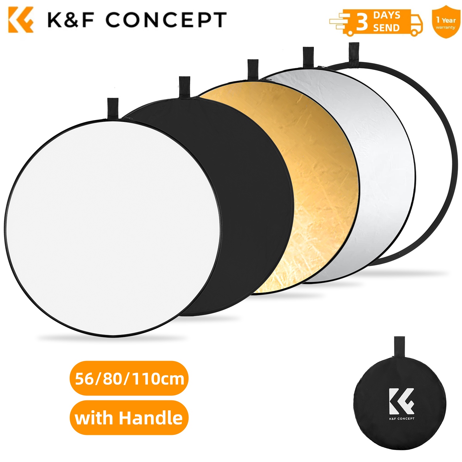 Photography Lighting Tent - K&F CONCEPT 56/80/110cm 5-in-1 撮影用遮光テントアクセサリー 円形リフレクター