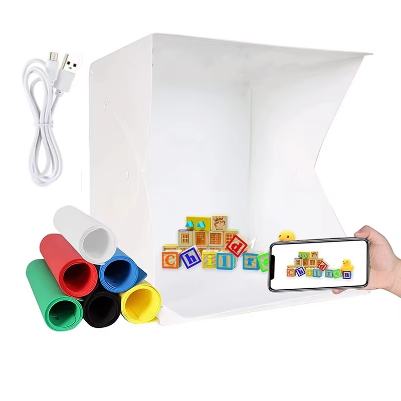Macro Photography Lighting Kit - 折りたたみ式ライトボックス ポータブル写真撮影用LEDフォトスタジオテント LEDソフトボックス 6色背景キット USBミニライトボックス DSLRカメラ用