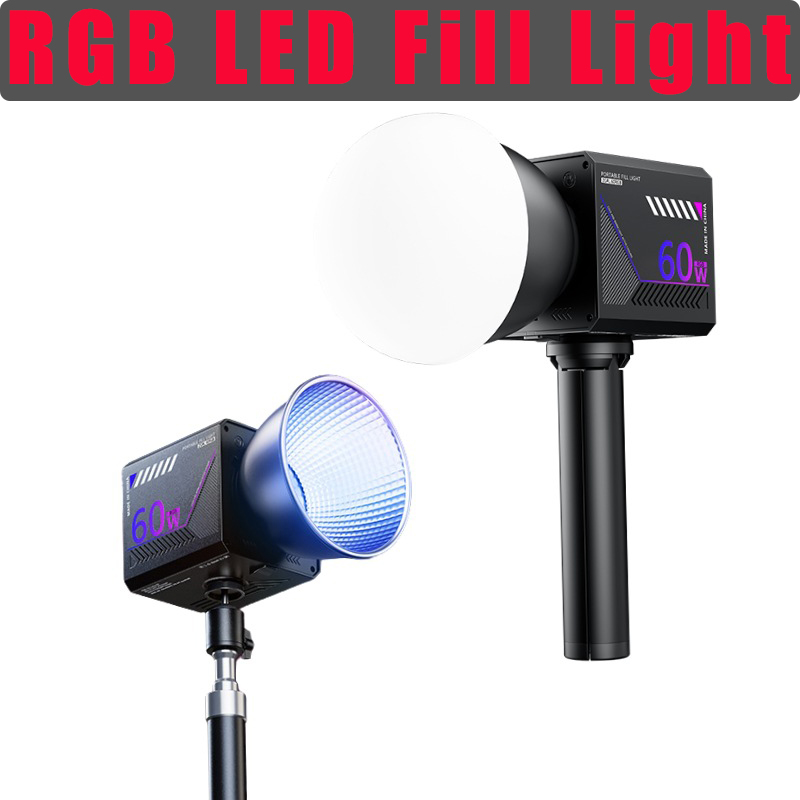 Photography Lightning - 60W RGBビデオライト ポータブルLED撮影スタジオライト 10000mAh充電式 Vlogストリーミング ライブ写真撮影用フィルライト