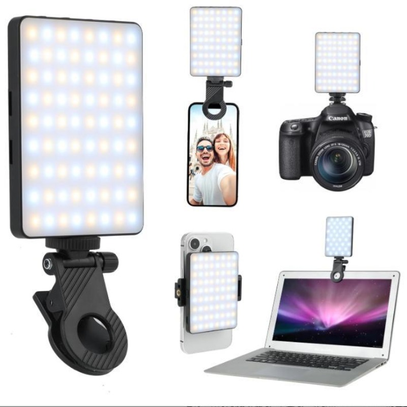 Photography Lighting Led - 1個入り充電式LEDセルフィーライト、3モード調光可能ライト、携帯電話/ラップトップ/PC用クリップ式、メイクアップ、ビデオ、タッチアップメイク用