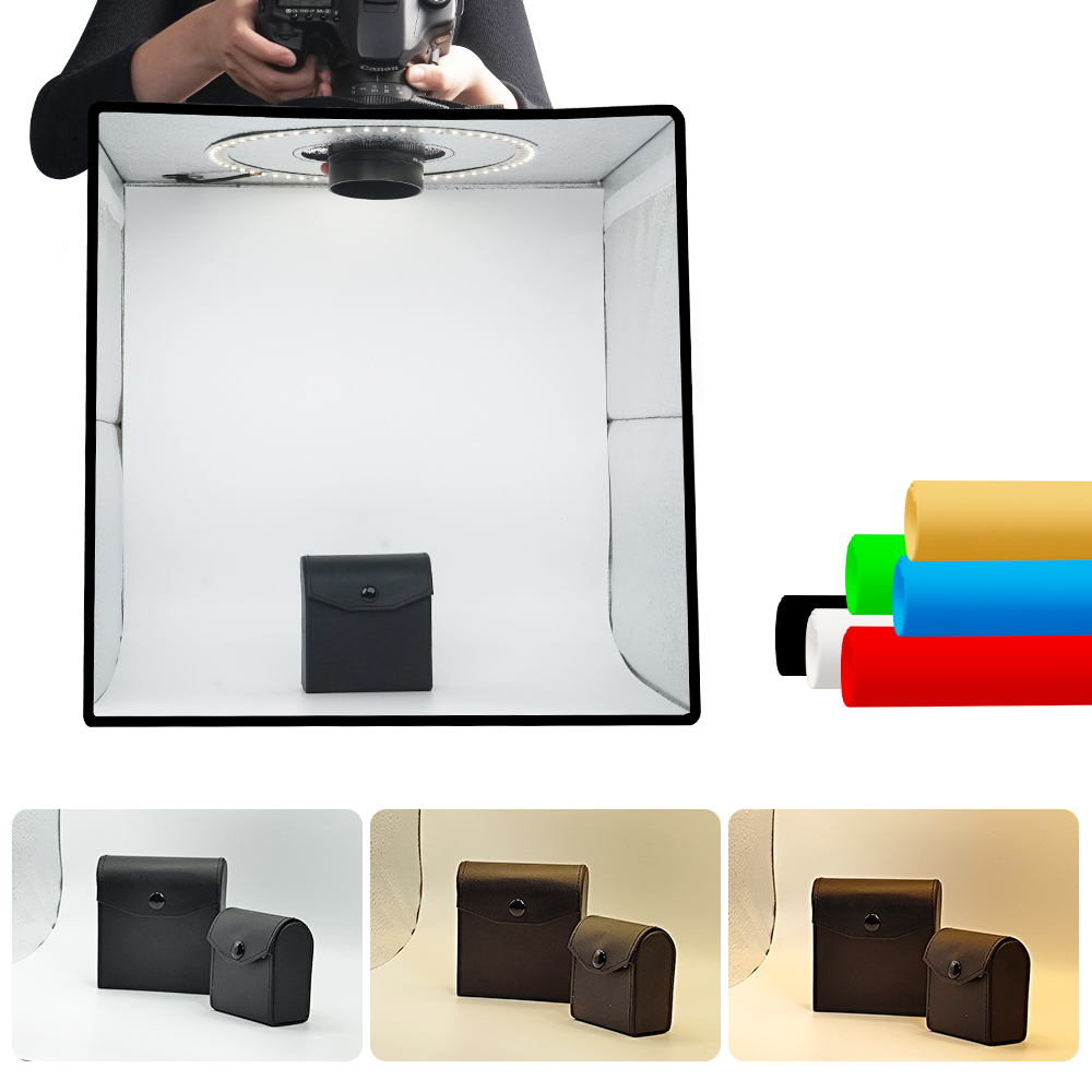 Macro Photography Lighting Kit - ライトダウ調光可能フォトボックスLEDライトルームフォトスタジオライトボックスキット120個LED 6種類の背景布付き写真撮影用ポータブル折りたたみ式