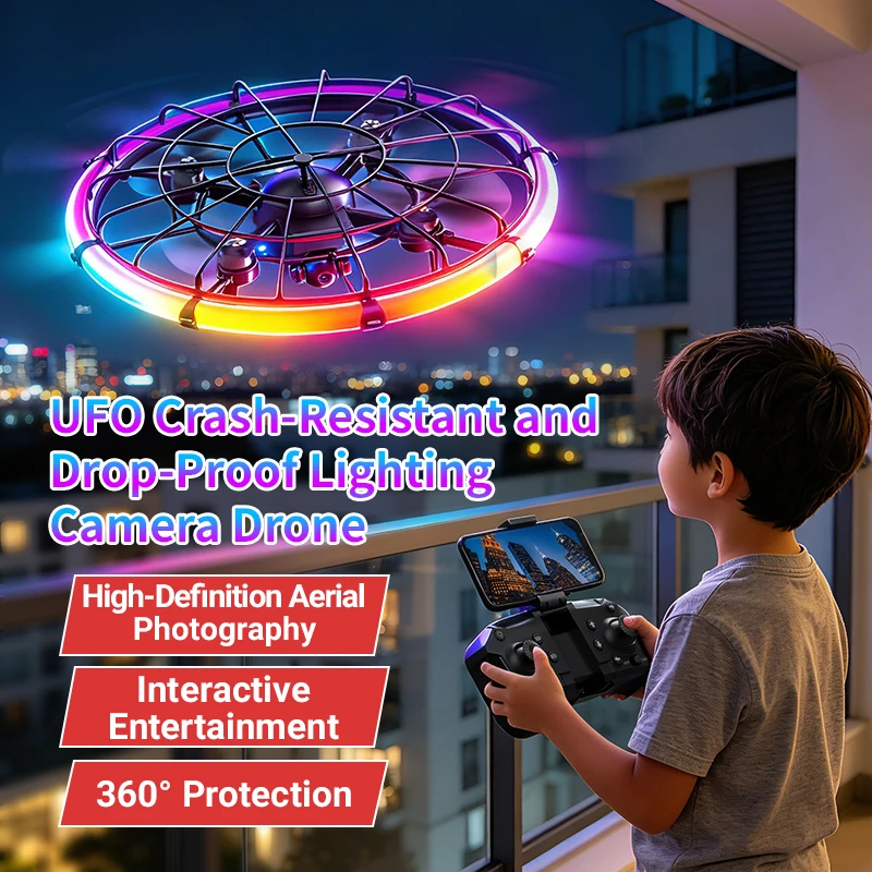 Photography Lightning - JJRC H145 UFO RCドローン、デュアルHDレンズ、RGBフローライト、フルボディプロテクション、空撮クアッドコプター玩具