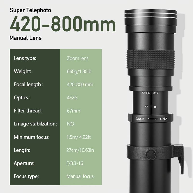 420-800mm F8.3 フルフレーム中望遠ズームレンズ - Macro Photography Lighting Kit のレビューと価格