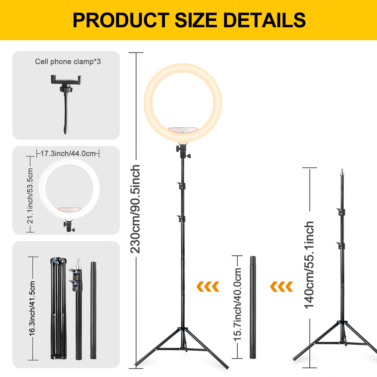 プロ仕様18インチリングライトキット - 1.86m折りたた - Photography Lighting Online のレビューと価格